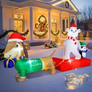 ⚡8FT Christmas Inflatables Weiner Dog Sleigh Bear&Penguins Outdoor Decorations